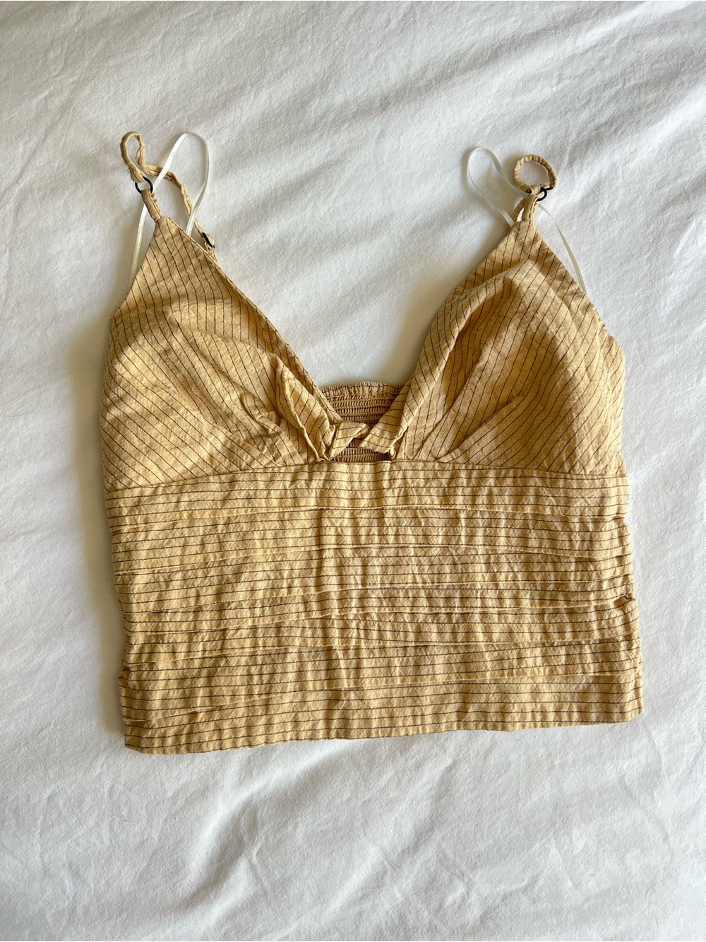 Zara Striped Cropped Cami in Light Mustard